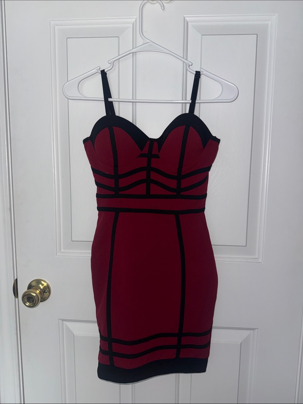 Windsor Burgundy Bodycon Mini Dress with Black Banding